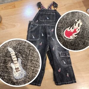 Greendog Guitar Embroidered Grey Denim Overalls.  Size 24 months.